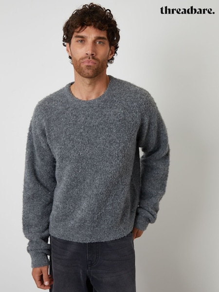 Threadbare Grey Fluffy Knit Crew Neck Jumper (Y06364) | £26