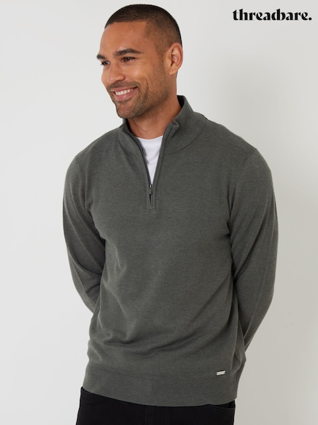 Threadbare Green Funnel Quarter Zip Knitted Jumper (Y06369) | £24