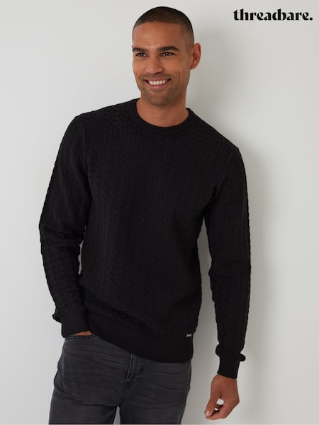 Threadbare Black Cable Knit Crew Neck Jumper (Y06375) | £26