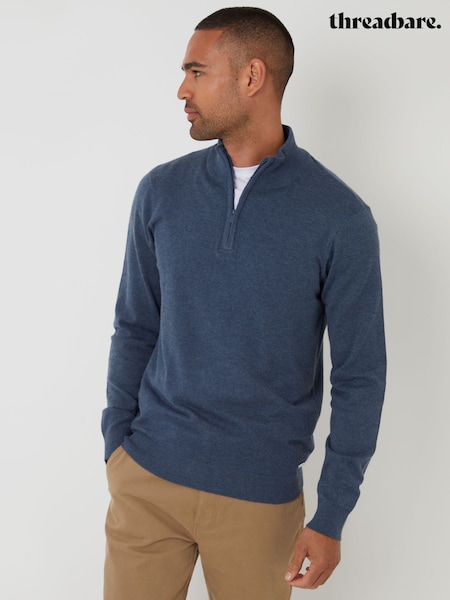 Threadbare Light Blue Funnel Quarter Zip Knitted Jumper (Y06378) | £24
