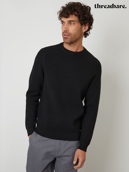 Threadbare Black Saddle Sleeve Knitted Crew Neck Jumper (Y06384) | £28