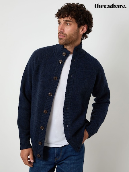 Threadbare Navy Funnel Neck Button Up Knitted Cardigan (Y06394) | £32