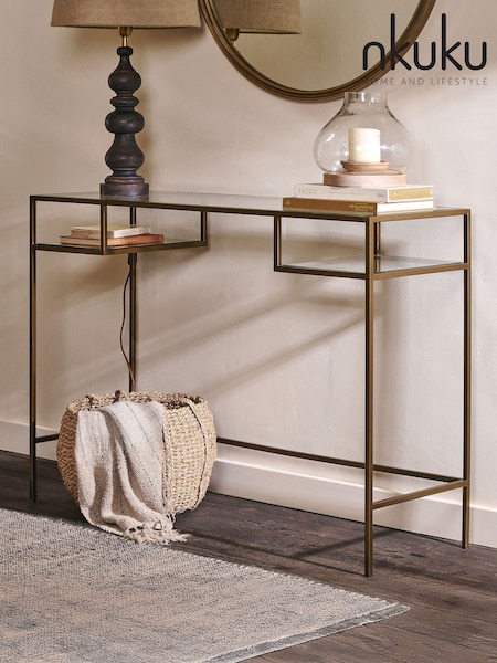 Nkuku Brass Iron & Glass Console Table (Y06446) | £595