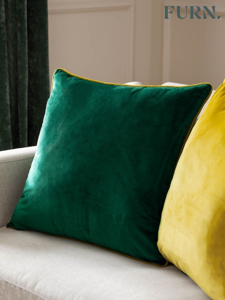 Furn Emerald Moss Meridian Velvet Cushion (Y06456) | £15
