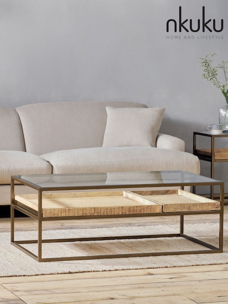 Nkuku Brass Luzon Iron and Mango Wood Display Coffee Table (Y06457) | £895