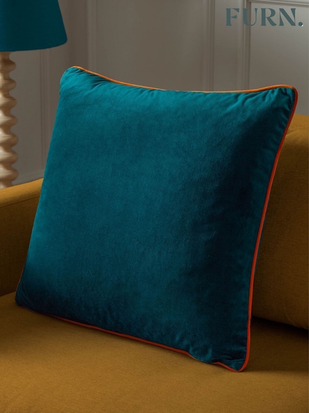 Furn Teal Tiger Meridian Velvet Cushion (Y06469) | £15