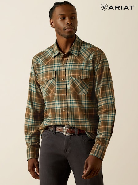 Ariat Mens Henry Retro Snap Long Sleeve Shirt Dark Green (Y06613) | £55