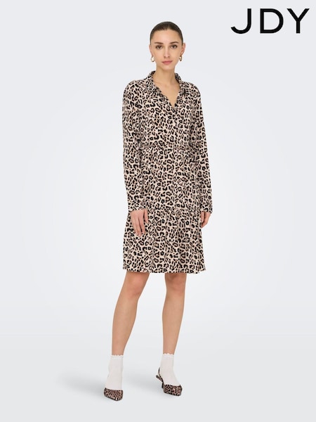 JDY Grey Leopard Print Tiered Shirt Dress (Y06665) | £28