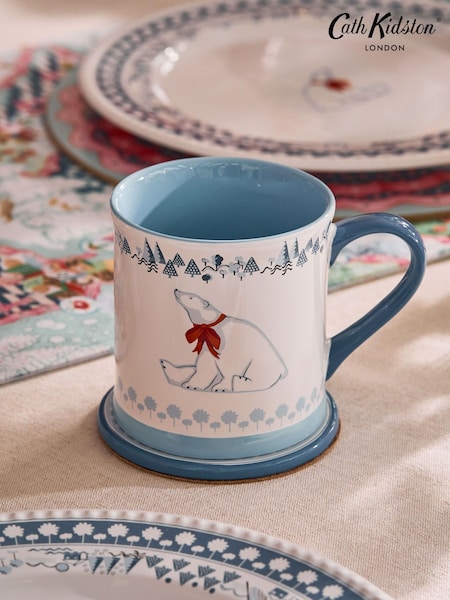 Cath Kidston Blue Christmas Polar Bear Mug And Coaster Set (Y06749) | £18