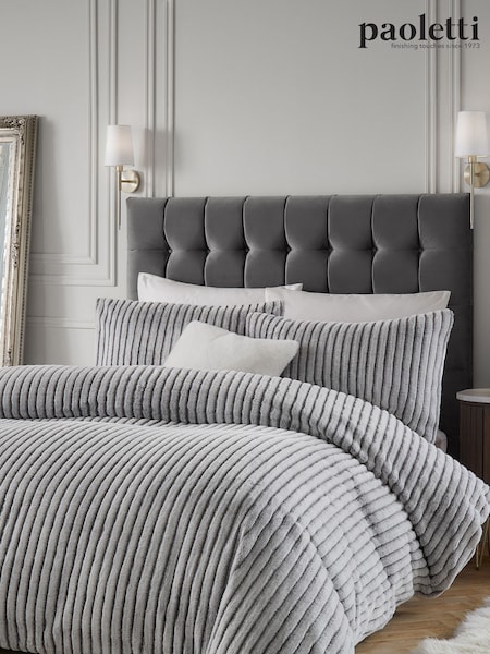 Paoletti Grey Alpine Striped Faux Fur Duvet Cover Set (Y06803) | £80 - £100