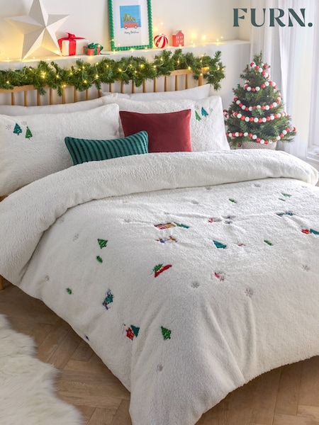 Furn Snow White Christmas Together Embroidered Fleece Duvet Cover Set (Y06804) | £49 - £85