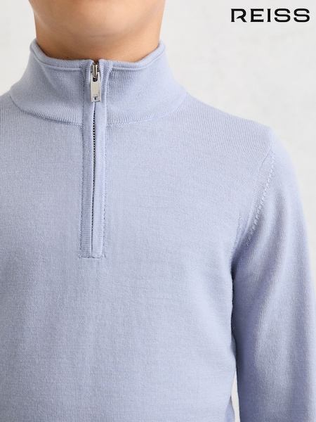 Reiss Sky Blue Blackhall 9-13 yrs Merino Wool Half-Zip Funnel Neck Jumper (Y06894) | £38