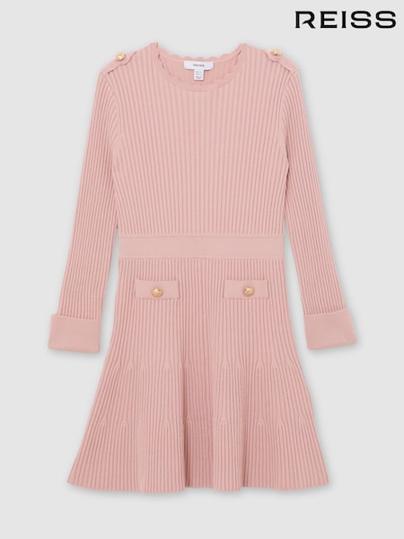 Reiss Pink Charlotte 13-14 yrs Rib-Knit Skater Dress (Y06898) | £80