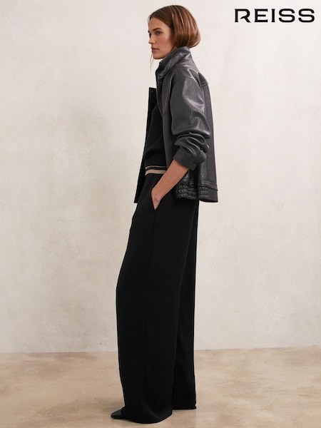 Reiss Black Sonnie Elasticated-Waist Wide-Leg Trousers (Y06905) | £150