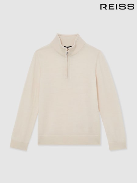 Reiss Snow White Blackhall Merino Wool Half-Zip Jumper (Y06919) | £42