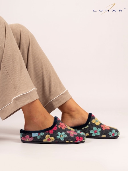 Lunar Blue Dolly Flower Mule Slippers (Y06980) | £35