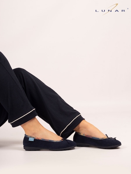 Lunar Blue Bow Tartan Trim Pump Slippers (Y06996) | £33