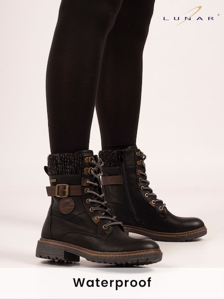 Lunar Annabelle Knit Cuff Detail Waterproof Black Boots (Y07003) | £70