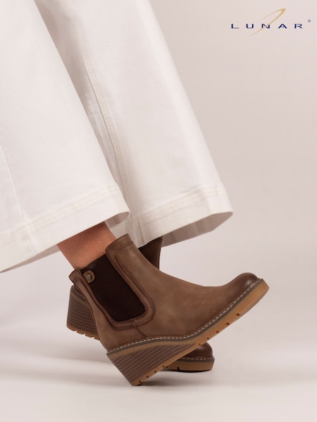 Lunar Connie Wedge Heel Ankle Brown Boots (Y07006) | £57
