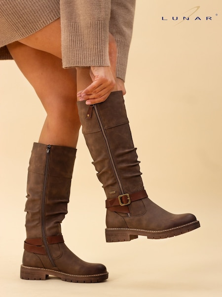 Lunar Margo Waterproof Knee Brown Boots (Y07039) | £80