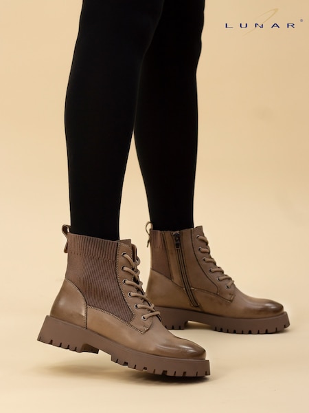 Lunar Tetris Chunky Ankle Brown Boots (Y07045) | £57