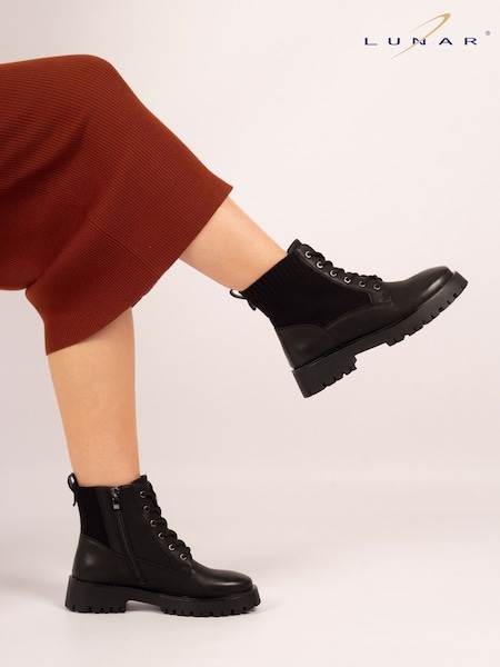 Lunar Tetris Chunky Ankle Black Boots (Y07049) | £57