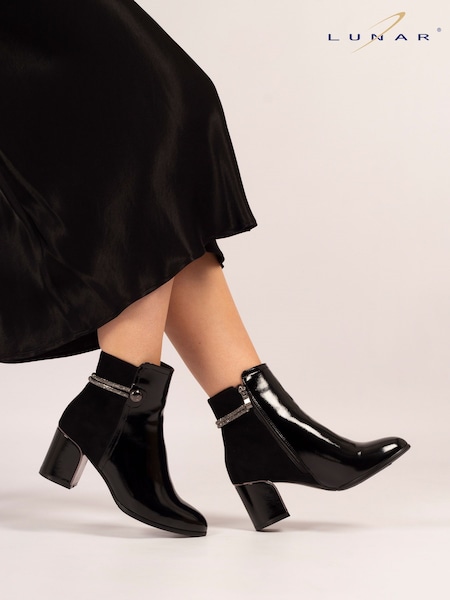 Lunar Lily Patent Heeled Ankle Black Boots (Y07051) | £63