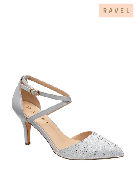 Ravel Silver Satin Pointed Toe Heeled Shoes (Y07138) | £70