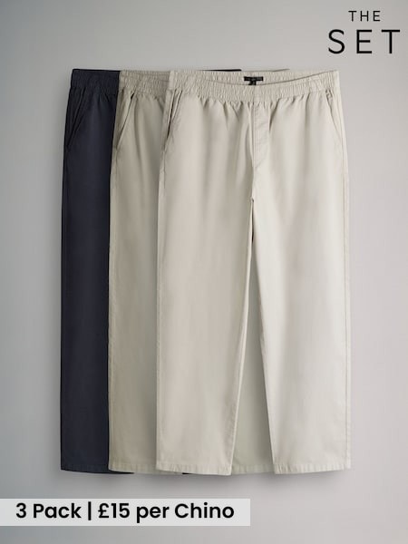 The Set 3 Pack Pull On Relaxed Fit Chinos Navy/Khaki (Y07151) | £45