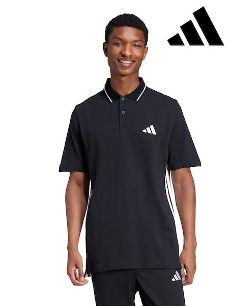 adidas Black Essentials 3-Stripes Piqué Polo Shirt (Y07157) | £33