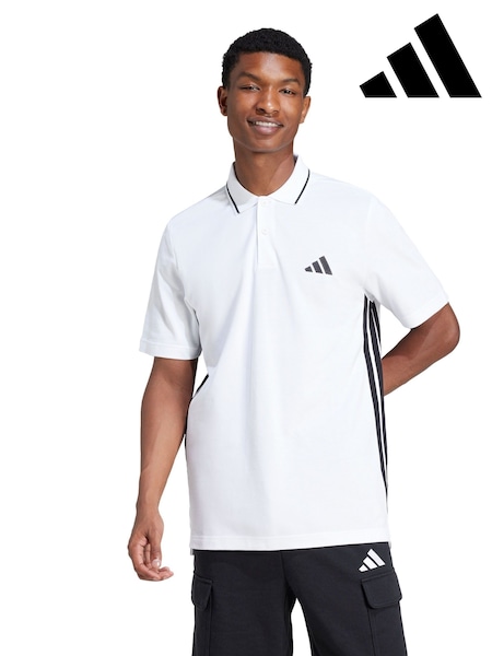 adidas White Essentials 3-Stripes Piqué Polo Shirt (Y07171) | £33