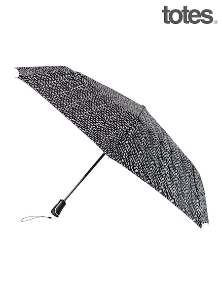 Totes Black Xtra Strong Auto Open Close B&W Drops Print Umbrella (Y07193) | £30