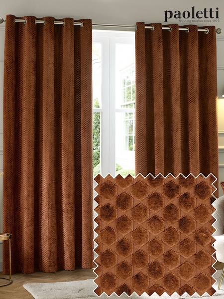 Paoletti Copper Neptune Cut-Velvet Eyelet Curtains (Y07226) | £59 - £155