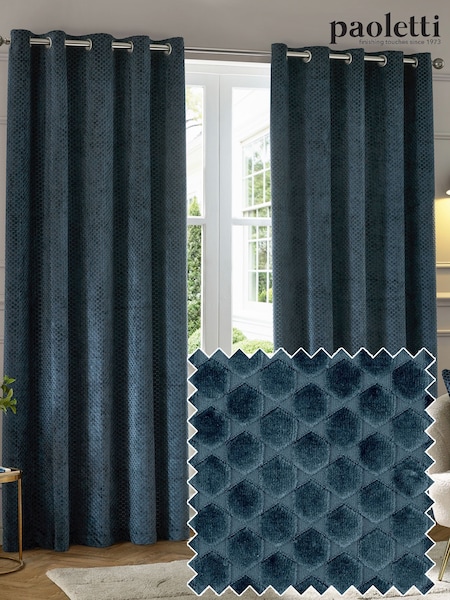 Paoletti Blue Neptune Cut-Velvet Eyelet Curtains (Y07233) | £59 - £155