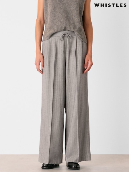 Whistles Grey Herringbone Wide Leg Trousers (Y07297) | £115