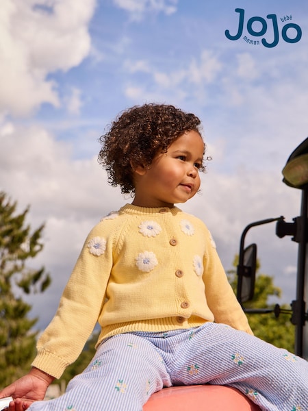 JoJo Maman Bébé Light Yellow Daisy Embroidered Cardigan (Y07387) | £28 - £31