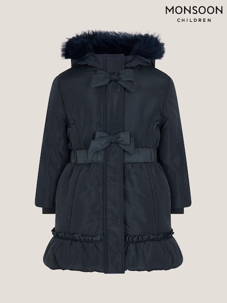 Monsoon Blue Frill Bow Hooded Coat (Y07391) | £58 - £68
