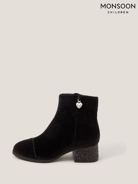 Monsoon Black Velvet Glitter Heel Boots (Y07394) | £36 - £40