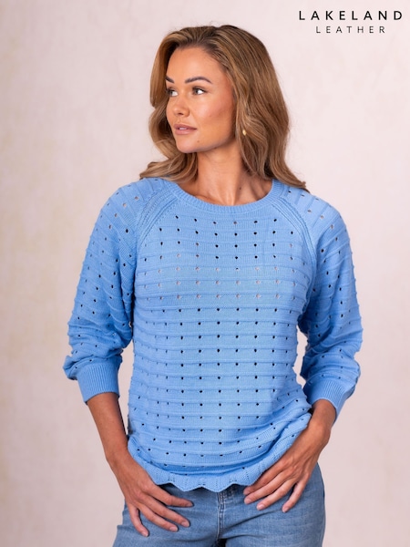 Lakeland Clothing Blue Blossom Pointelle Jumper (Y07605) | £40