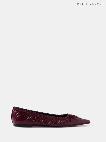 Mint Velvet Red Arella Patent Ballet Flat Shoes (Y07669) | £99