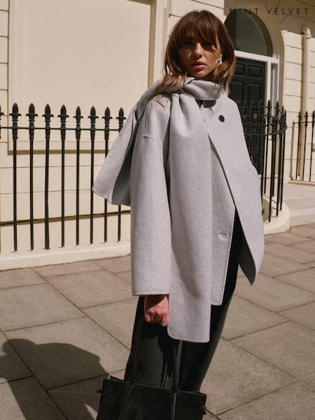 Mint Velvet Grey Light Hand Finished Scarf Detail Coat (Y07681) | £235