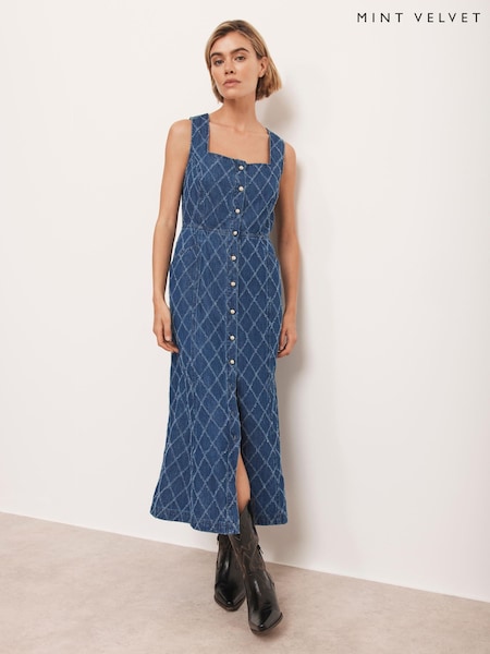 Mint Velvet Blue Indigo Denim Midi Dress (Y07682) | £140
