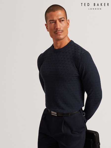 Ted Baker Blue Sainsy T-Stitch Crew Neck Cardigan (Y07790) | £99