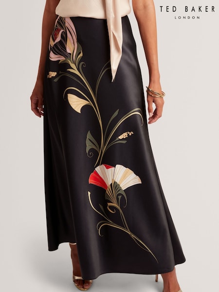 Ted Baker Black Salira - Printed Bias Cut Midi Skirt (Y07791) | £179