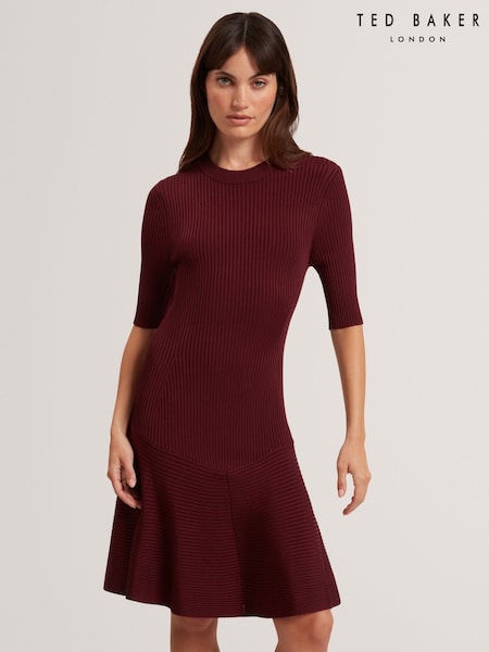 Ted Baker Red Mahraa - Short Sleeve Knitted Mini Dress (Y07794) | £159