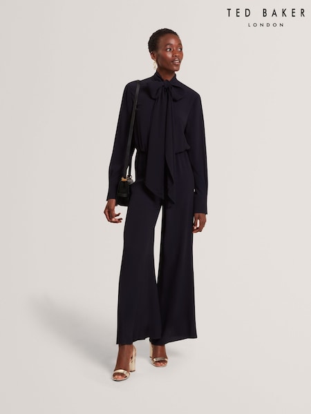 Ted Baker Blue Kyrabe - Cravat Tie Neck Shirt Wide Leg Jumpsuit (Y07824) | £199