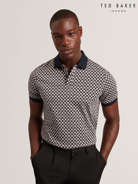 Ted Baker Blue Ernist Short Sleeve Geo Jacquard Polo Shirt (Y07841) | £85