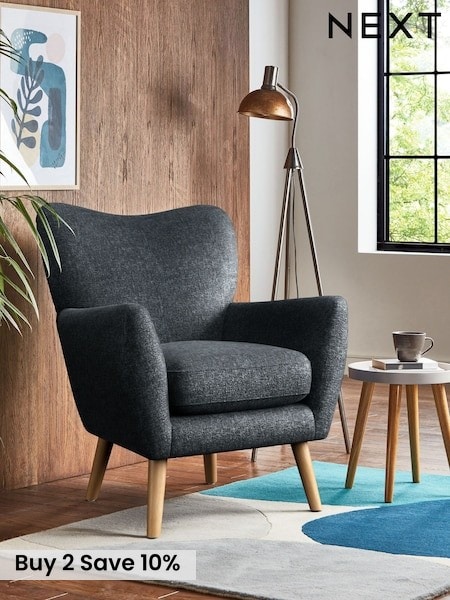 Plush Chenille Slate Blue Wilson Highback Armchair (Y07872) | £350