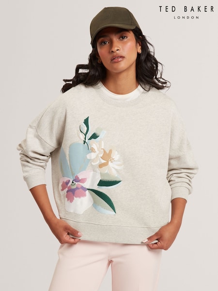 Ted Baker Grey Brookla Printed Embroidered Sweattop (Y07926) | £129