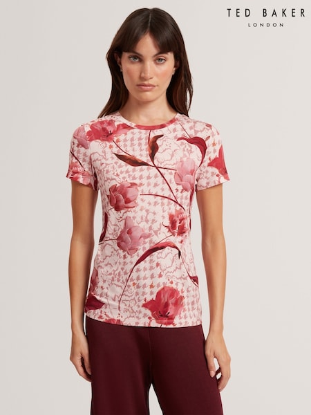 Ted Baker Pink Sorrena - Printed Fitted T-Shirt (Y07927) | £49
